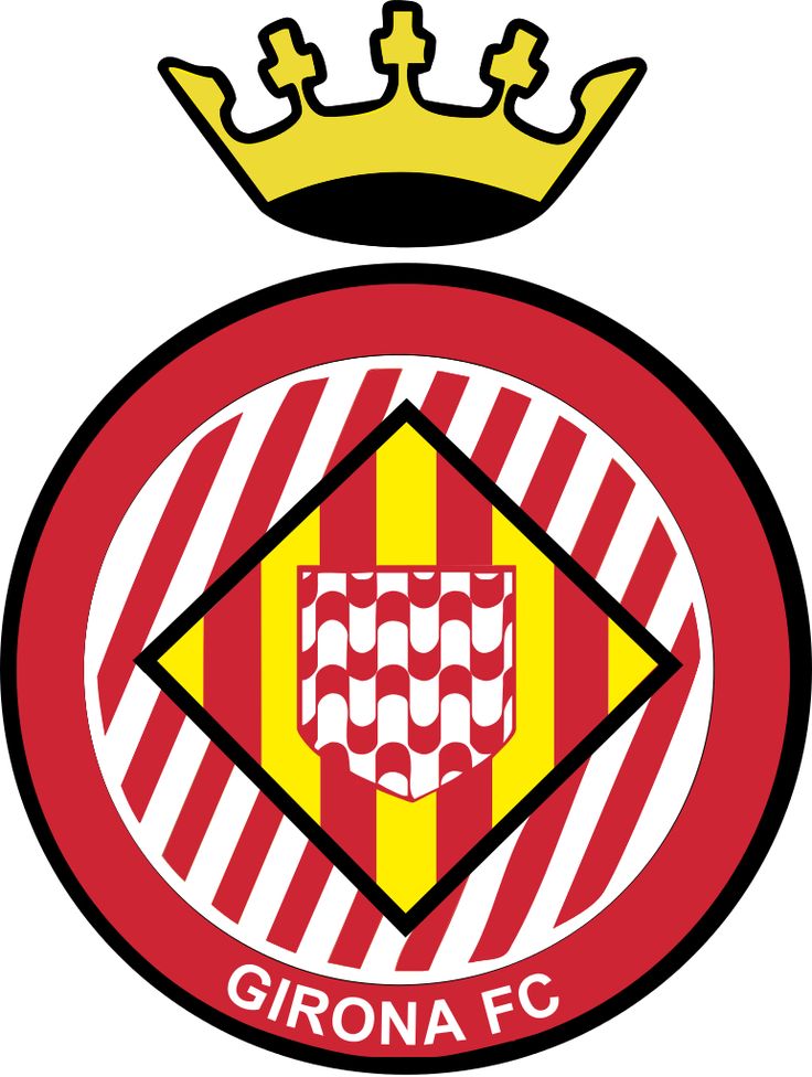 the crest of giroa f c is shown in red and yellow with a crown on top