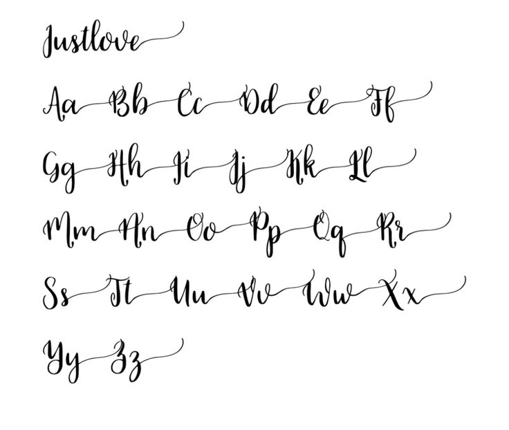 the cursive alphabet is shown in black ink