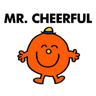 an orange cartoon character with the words mr cheerful