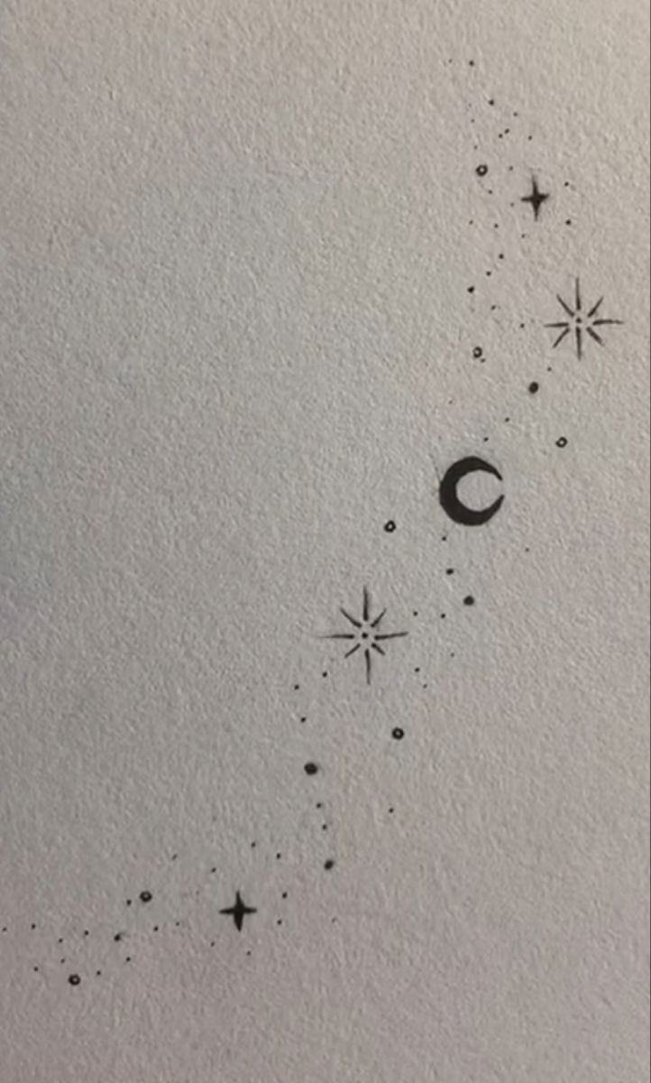 an ink drawing of the moon and stars