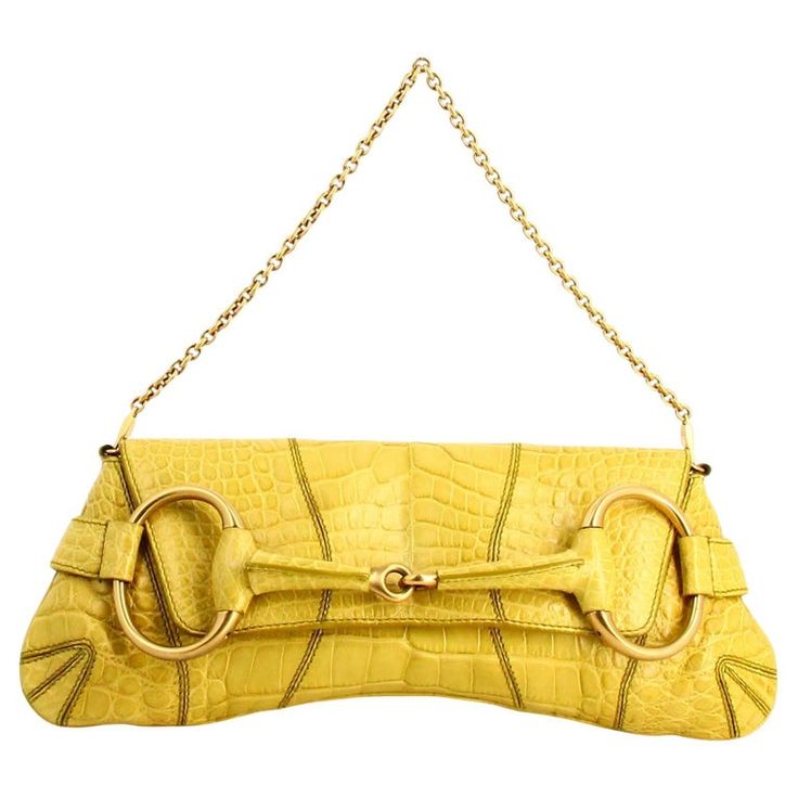 2000's Gucci Horsebit Chain Crocodile Shoulder Bag Yellow Crocodile Handbags, Structured Shoulder, Gucci Horsebit, Dream Bags, Best Handbags, Handbag Heaven, Luxury Purses, Gucci Shoulder Bag, Orange Bag