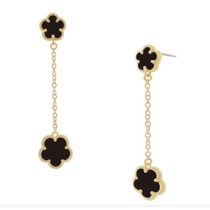 From The Flower Collection. Onyx 14k Goldplated Brass Post & Back Imported Size Drop, About 2.875" Gold Dangle Jewelry With Black Enamel, Black Enamel Dangle Jewelry For Formal Occasions, Formal Black Enamel Dangle Jewelry, Black Gold-plated Earrings For Formal Occasions, Formal Black Gold-plated Earrings, Black Gold-plated Pierced Earrings, Black Gold-plated Earrings For Gift, Black Gold-plated Earrings, Tarnish Resistant Black Dangle Jewelry