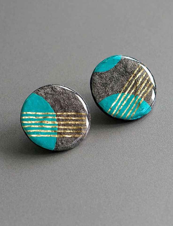 Packaging Earrings, Ceramic Jewerly, Cement Jewelry, Caught In The Rain, Pulp Paper, Paper Pulp, Teal Earrings, Circle Stud Earrings, Paper Earrings