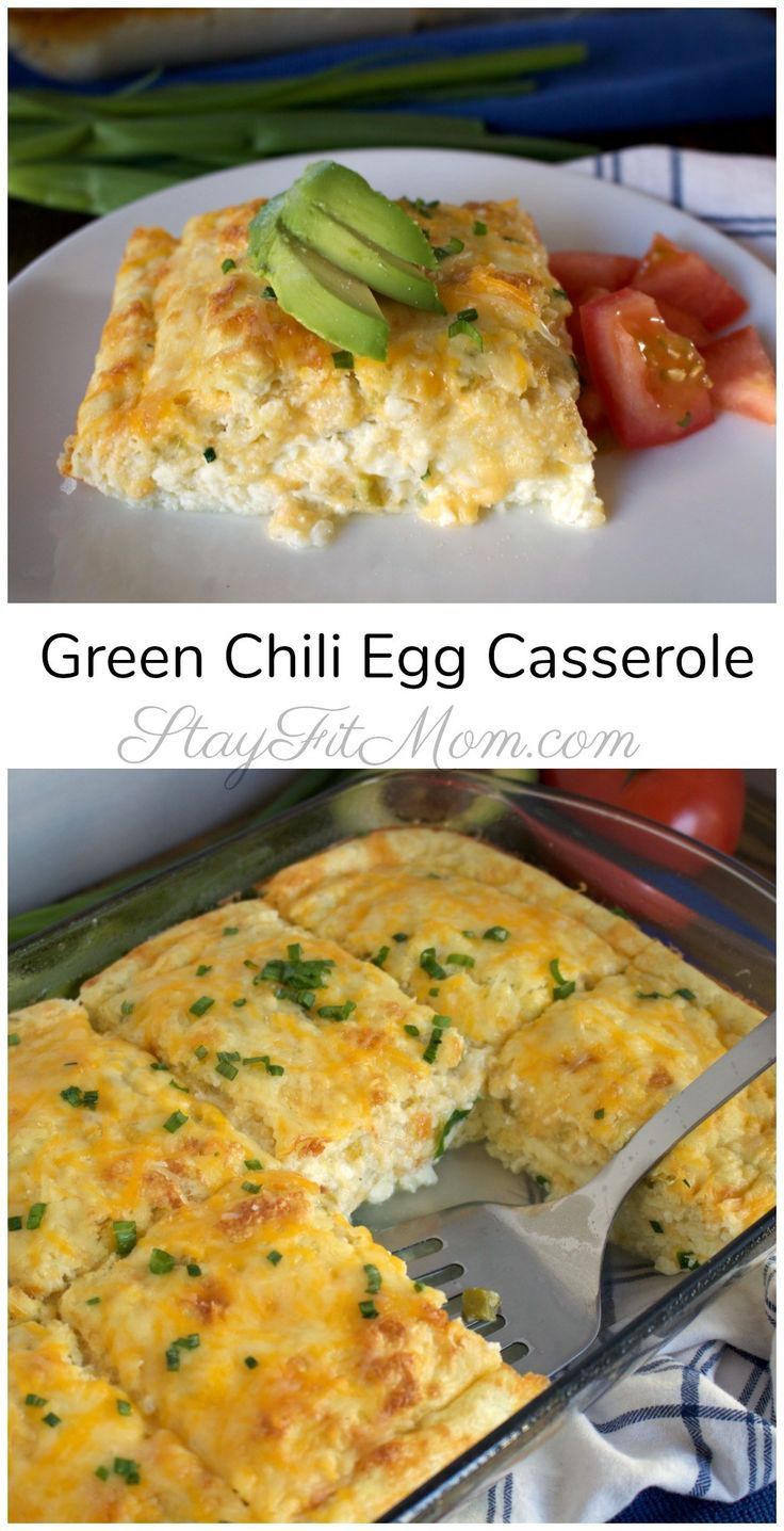 green chili egg casserole on a white plate