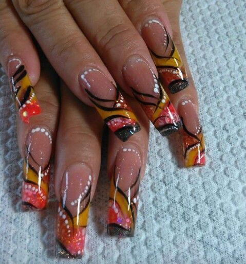 Multicolored Nails, Curved Nails, Drip Nails, Edgy Nails, Cute Acrylic Nail Designs, Dope Nail Designs, Really Cute Nails, Bling Acrylic Nails, Laugh Out Loud