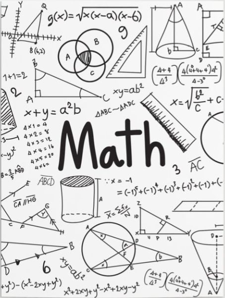 the word math written on a whiteboard surrounded by many different types of graphs and numbers