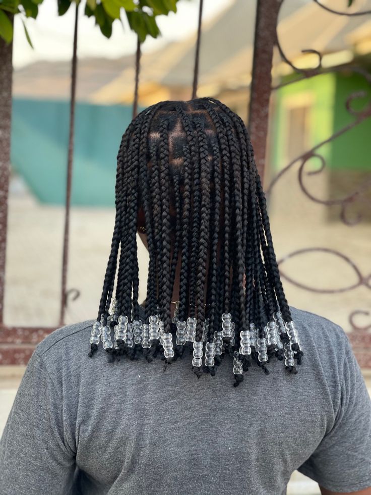 Shoulder length braids black box braids black girls hairstyles trending hairstyles Short braids with beads Short Box Braids Hairstyles Shoulder Length, 30 Knotless Braids, Box Braids Medium Length, Shoulder Length Box Braids, Knotless Braids Hairstyles, Short Box Braids Hairstyles, Big Box Braids, Short Box Braids, Big Box Braids Hairstyles