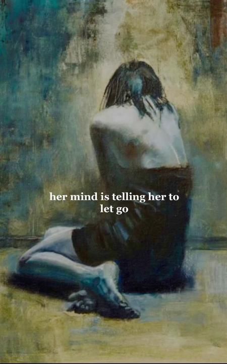 a painting of a person sitting on the ground with their back to the camera,