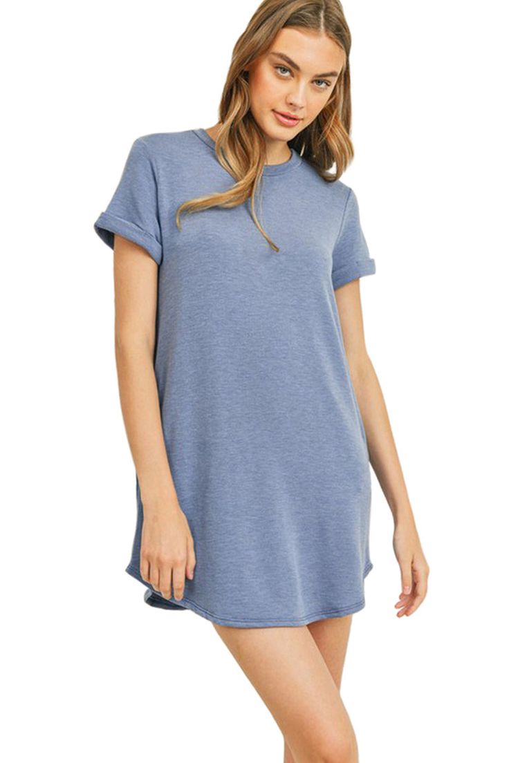 Bring comfy-cool vibes to your casual closet with this French Terry T-Shirt Dress with Pockets. Crafted from a soft french terry fabric, this short-sleeve dress keeps you feeling comfy throughout your day, and it allows for easy layering under jackets, cardigans or pullovers for transitional wear. Pair this classic T-shirt dress with casual sneakers for a warm-weather outfit, and add a pair of leggings or tights and a jacket for a cool-weather ensemble. 63% Polyester, 34% Rayon, 3% Spandex The d French Curl, Special Event Dresses, Blue French, Warm Weather Outfits, French Terry Fabric, Dress With Pockets, Event Dresses, Denim Blue, Girls Shopping