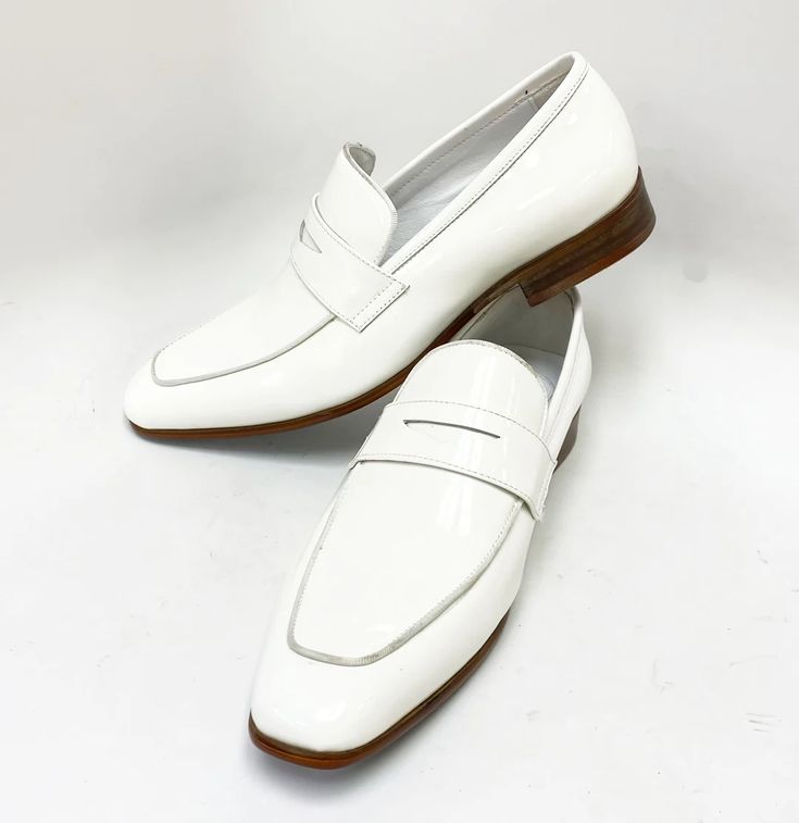 Style: 2240-12P-White – C&E Fashions Classic Patent Leather Slip-on Loafers, Semi-formal Patent Leather Slip-on Loafers, White Fitted Leather Shoes For Spring, White Fitted Leather Shoes With Almond Toe, Fitted White Leather Shoes With Almond Toe, White Pointed Toe Leather Shoes For Semi-formal Occasions, White Pointed Toe Oxfords For Business, White Oxfords For Spring, Fitted White Oxfords For Spring