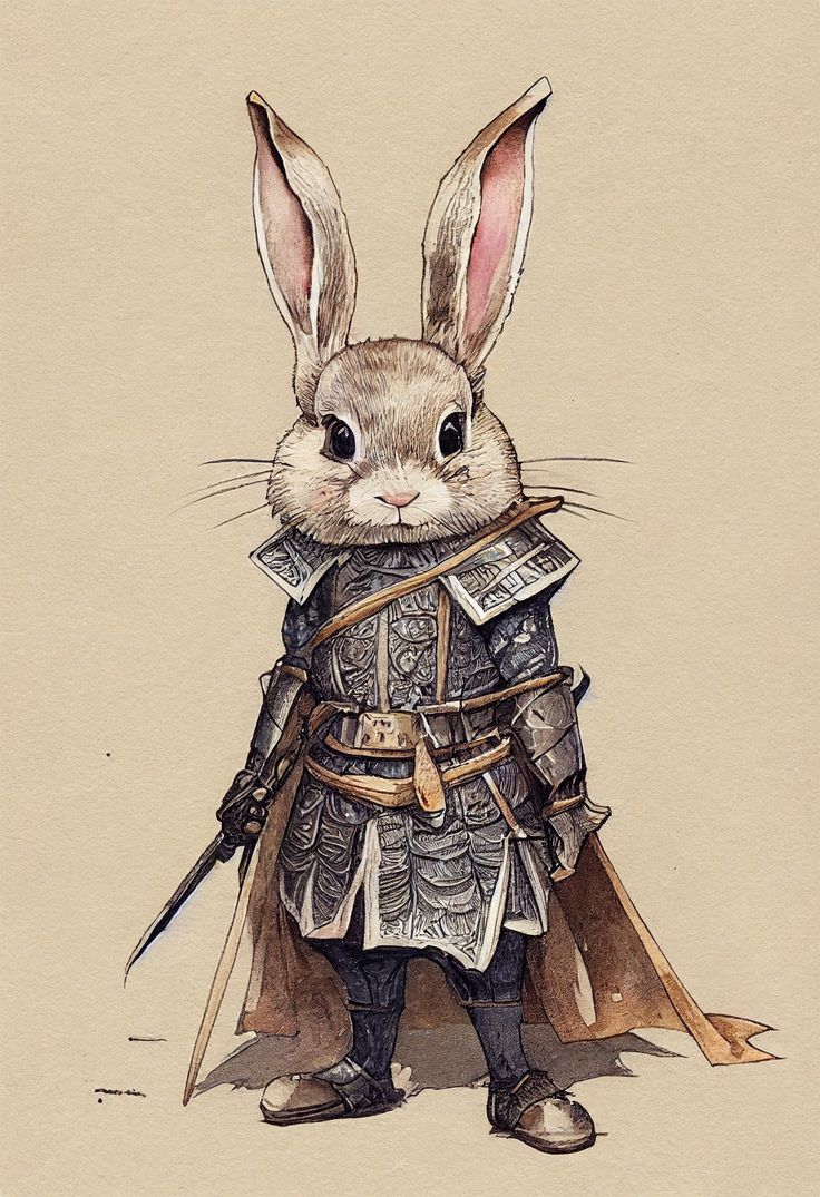 a drawing of a rabbit dressed as a knight