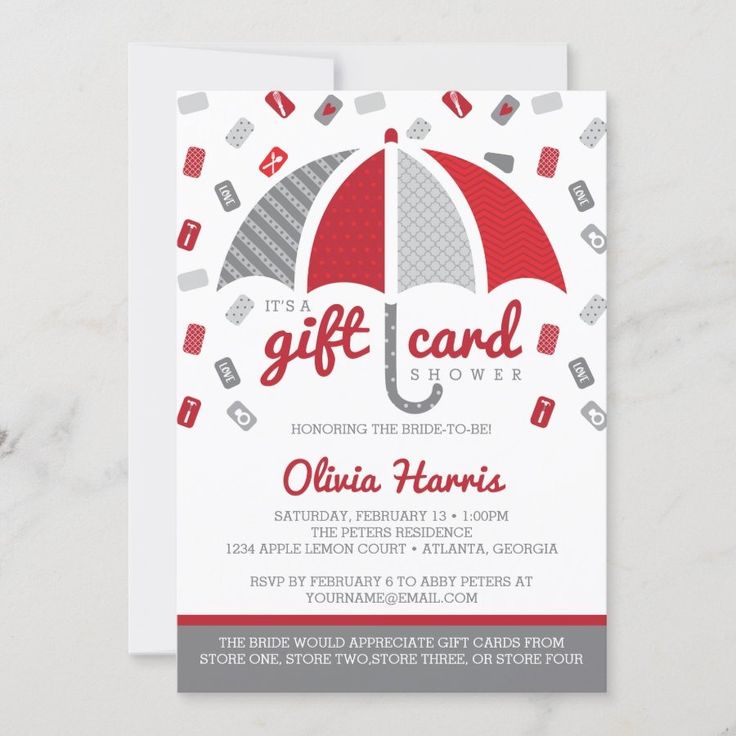 Gift Card Bridal Shower Invitation, Red, Gray  Zazzle Lingerie Bridal Shower Invitations, Wedding Card Wordings, Unique Bridal Shower Invites, Bridal Shower Invitation Wording, Watercolor Bridal Shower Invitations, Unique Bridal Shower, Wedding Shower Invitations, Bachelorette Party Games, Shop Gift