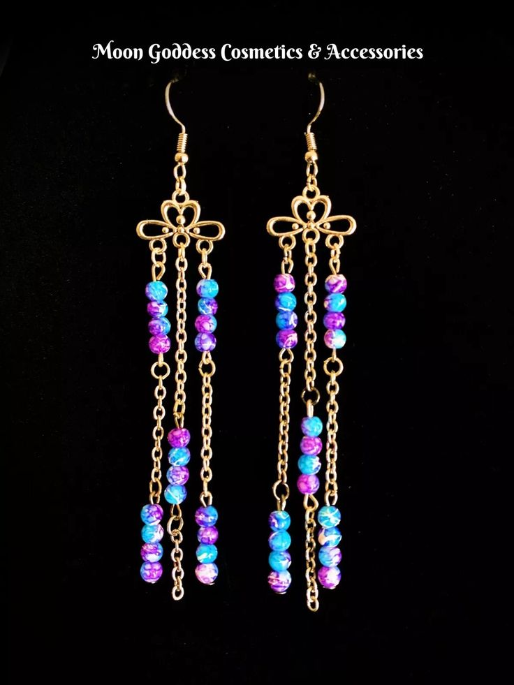 Goddess Gaea Earrings | eBay Long Photos, Blue And Lavender, The Titans, Wire Jewelry Designs, Earrings Inspiration, Handmade Wire Jewelry, First Humans, Handmade Jewelry Diy, Beaded Dangle Earrings