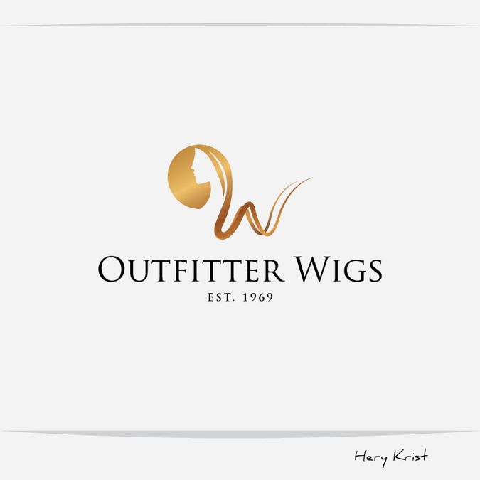 a woman's profile with the words, outfitter wigs est 19209