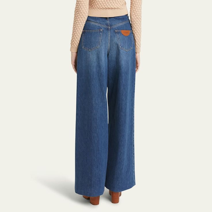 Chloe denim trousers Full length High rise Wide legs Five-pocket style Button/zip fly; belt loops Cotton Professional cleaning recommended Made in Italy Cocktail Jacket, Short Suit, Professional Cleaning, Jeans Jumpsuit, Denim Trousers, Wide Legs, Wide Leg Denim, Lingerie Sleepwear, Handbags On Sale