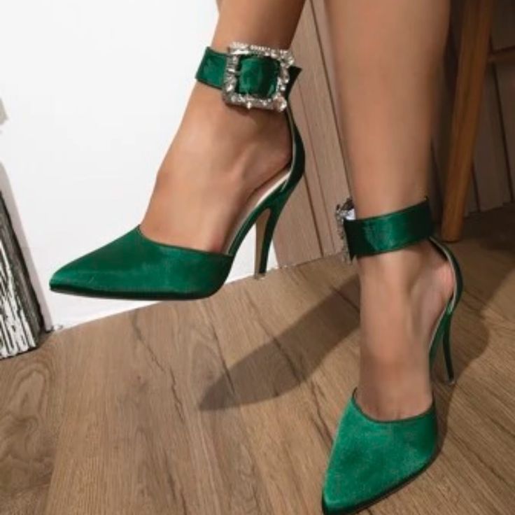 Summer Sandals Heels, Rhinestone Pumps, Wardrobe Color, Heeled Pumps, Rose Shoes, Green Heels, Red Pumps, Pumps Heels Stilettos, Satin Pumps