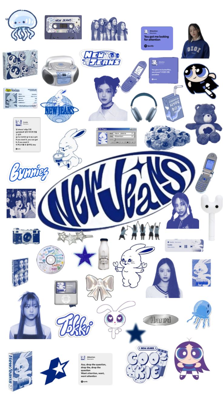 the new years logo is surrounded by various stickers and decals, including an image of a woman's face