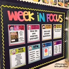 a bulletin board with words and pictures on it