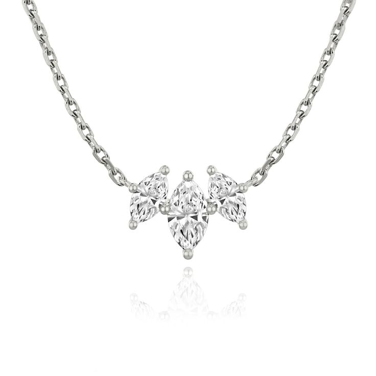 Shop the Three Stone or Five Stone Arc Necklace for celebratory style. Explore fine jewelry necklaces. Luxury Marquise Cut Diamond Accent Necklace, Vvs Clarity Pear-shaped Diamond Necklace, Luxury Silver Marquise Necklace, Luxury Marquise Diamond White Necklace, Vrai Diamond Necklace, Curved Bar Necklace, Fine Jewellery Necklace, Three Stone, Bar Necklace