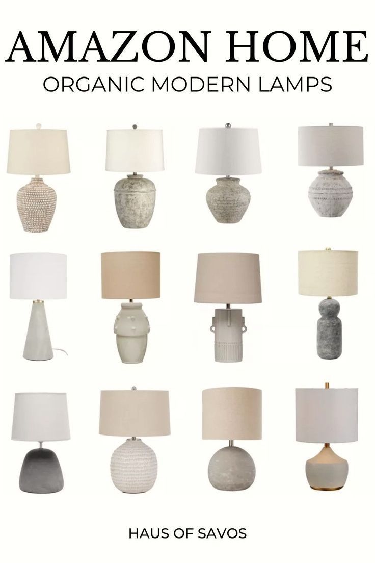 an advertisement for lamps with the words amazon home organic modern lamps in white and grey