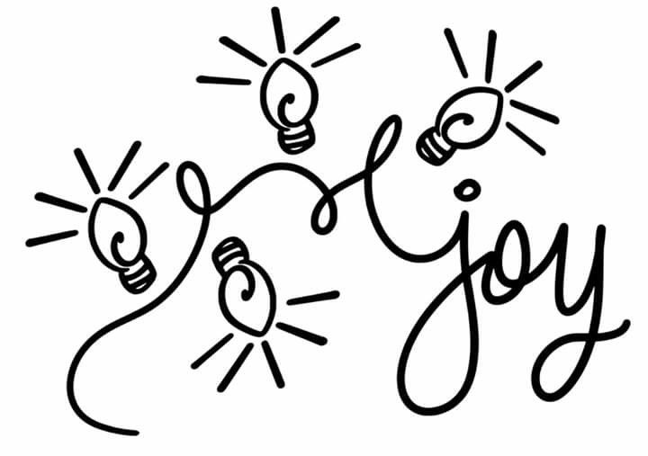 the word joy is written in black ink on a white background with lightbulbs