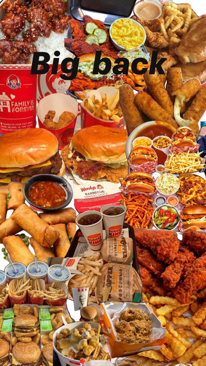 a collage of different foods and condiments with the words big back above them