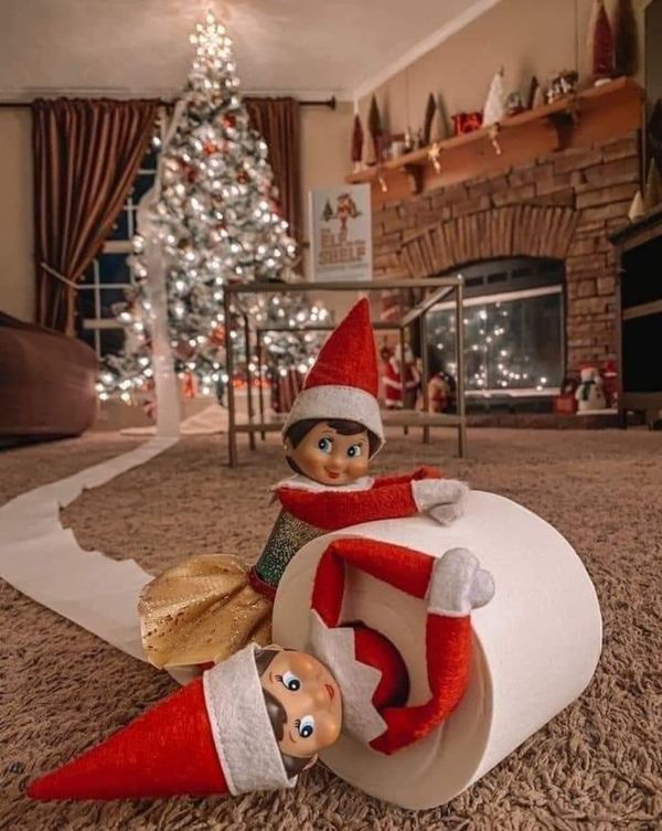 Amanda Stroud - Elf on the Shelf Placement ideas 🤣🎅🏽🥳🎄 Elf On The Shelf Rolling In Toilet Paper, Easy 2 Elf Ideas, 2 Elf On The Shelf Ideas Easy, Toilet Paper Elf On The Shelf Ideas, Toilet Paper Elf Ideas, Elf On The Self Christmas Tree, Elf Ideas Christmas Tree, Elf Toilet Roll, Where To Put Your Elf On The Shelf