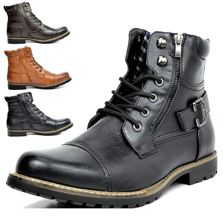 Elevate your style and ride with confidence in our Men's Leather Two Zippers Motorcycle Boots. These boots feature a double zipper and durable leather, providing easy on/off access and long-lasting wear. Perfect for the motorcycle enthusiast, these boots will not only look great but also provide comfort and protection for your feet on the road. Upgrade your gear now! Features: Solid color design, chic and trendy Made of premium PU leather Zipper on both sides Heel height: low heel (1-3CM) High-d Men Boot, Mens Motorcycle Boots, Casual Ankle Boots, Mens Boots Fashion, Mens Leather Boots, Leather Wear, Motorcycle Leather, Military Boots, Boot Types