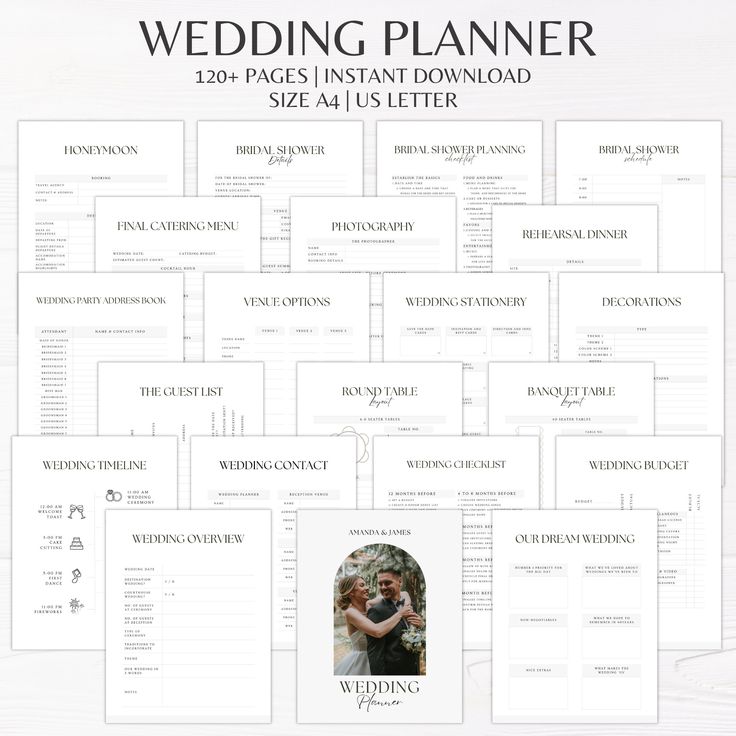 the wedding planner is shown with photos and text