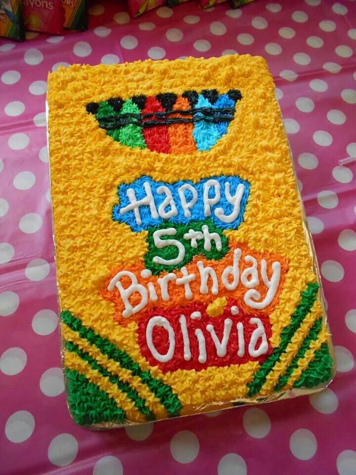 a birthday cake with the name happy 5th birthday olvia on it's side