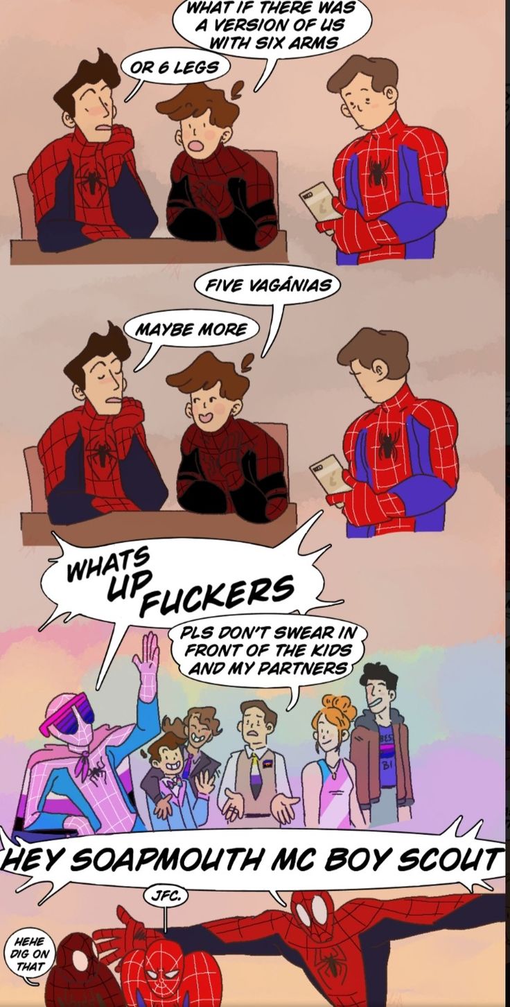 the spider - man and his friends are talking to each other in this comic strip