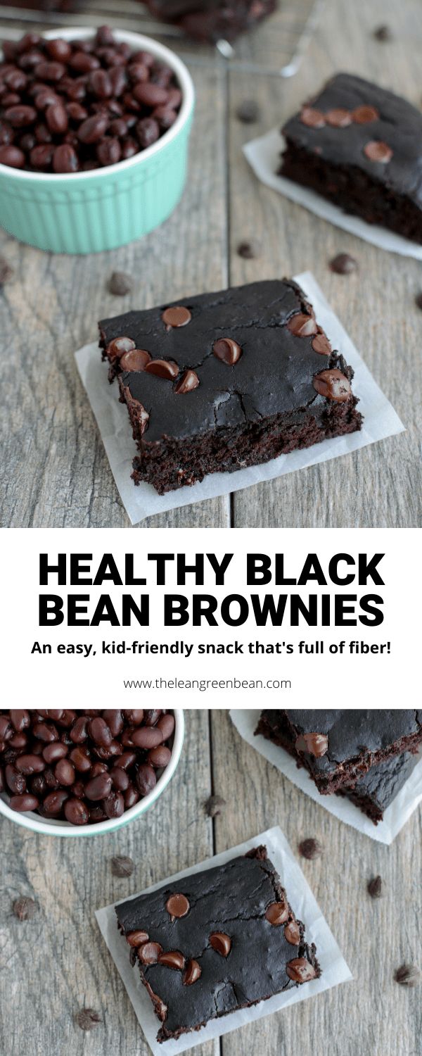 healthy black bean brownies with chocolate chips in the middle and text overlay that says healthy black bean brownies