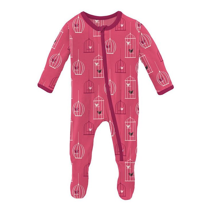 Girl's Print Bamboo Footie with Zipper - Winter Rose Birdcage (15ANV) Baby & Toddler Sleepwear 15 Year Anniversary, Winter Rose, Footie Pajama, Kickee Pants, Girls Pajamas, Girls Prints, Shop Swimwear, One Piece Swimwear, Baby Shop