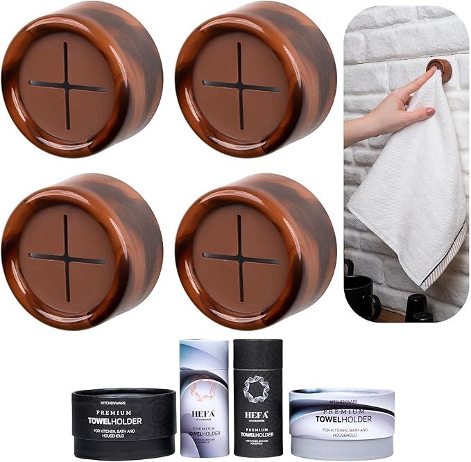 four different types of bathroom accessories including towels and soaps