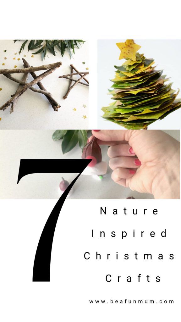 the seven natural inspired christmas crafts for kids are featured in this postcard with text that reads, 7 nature inspired christmas crafts