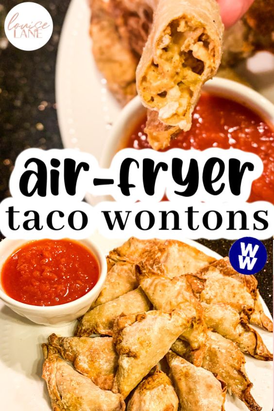 the cover of air - fryer taco wontons is shown with dipping sauce