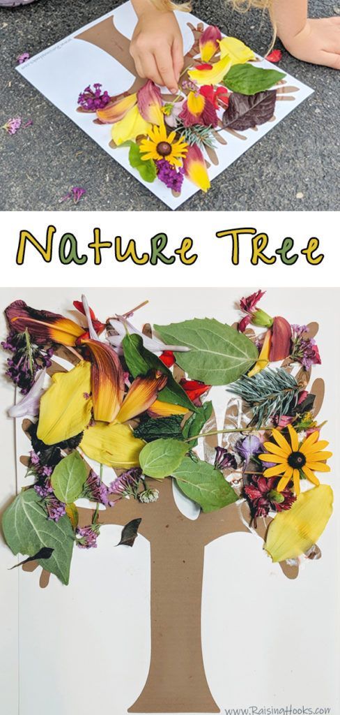 two pictures with flowers and leaves on them, one is cut out to make a tree