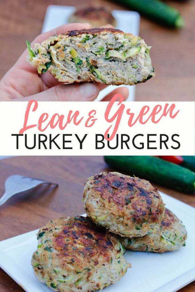 a person is holding some food on a plate with the words lean and green turkey burgers