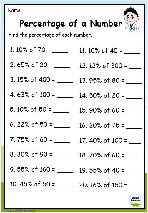 a worksheet with numbers and percentages for students to practice their math skills