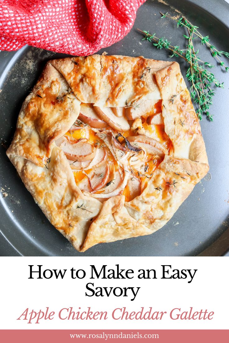 an apple and cheddar galette pizza on a plate with the words how to make an easy savory