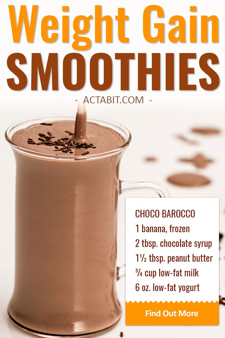 a chocolate smoothie in a glass with the words weight gain smoothies