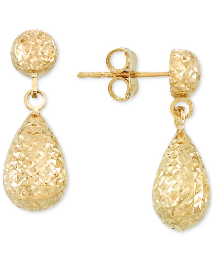 Create a sparkling sensation in these glitter-cut textured teardrop drop earrings in 14k gold. Approximate drop: 7/8 inch. Macy's Gold Wedding Earrings, Macy's Yellow Gold Drop Earrings, Macy's 14k Gold Dangle Earrings, Macy's Gold Drop Earrings, Macy's Teardrop Earrings In Fine Jewelry Style, Macy's Teardrop Fine Jewelry Earrings, Macy's Teardrop Earrings Fine Jewelry, Macy's Drop Earrings For Pierced Ears, Macy's Teardrop Earrings For Anniversary