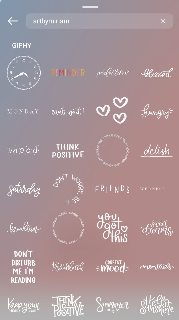 some type of stickers that are on a cell phone with the words and phrases below them