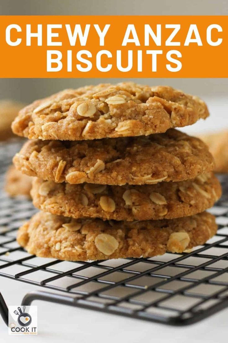 a stack of cookies sitting on top of a cooling rack