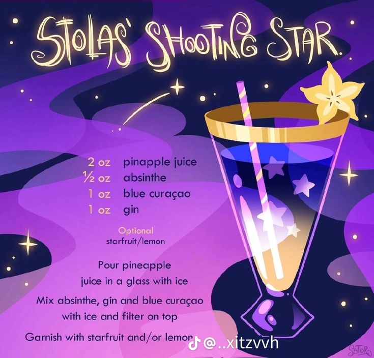 a poster with an image of a purple drink in it's glass and the words, stars shooting star