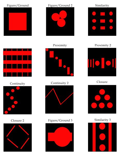 the different shapes and sizes of an object are shown in red, black and white