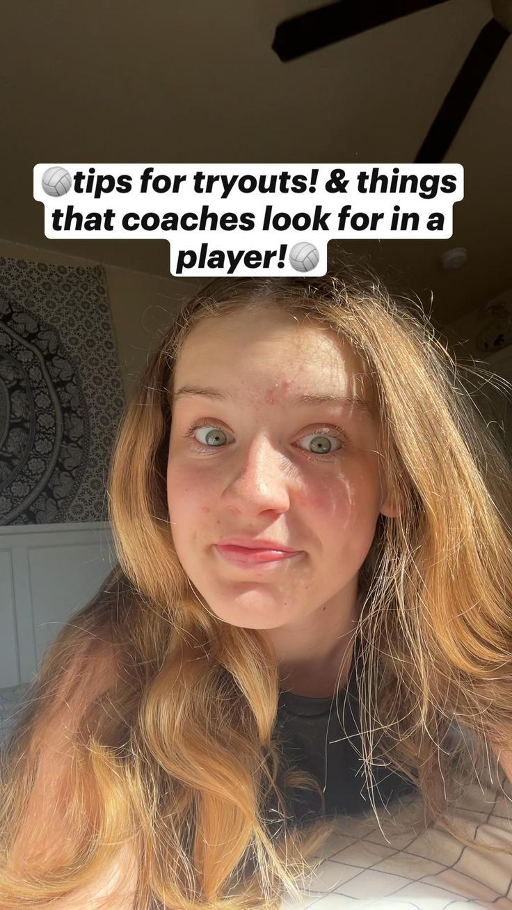 a woman with long blonde hair is looking at the camera and has two words above her head that read tips for tryouts & things that coaches look for in a player