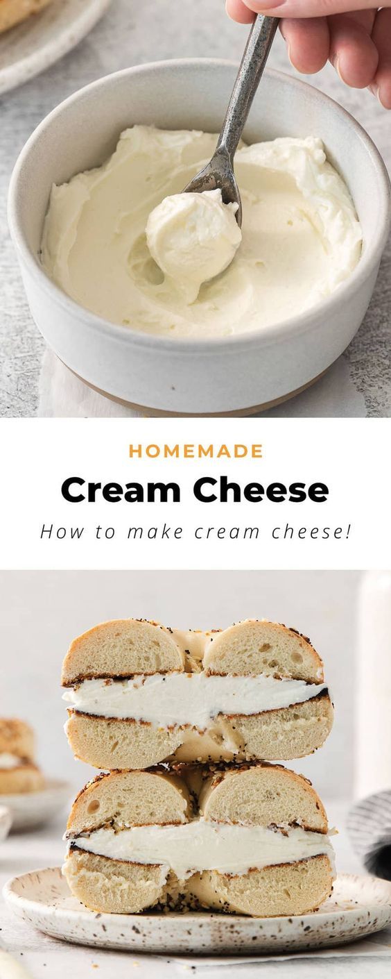 homemade cream cheese in a white bowl with a spoon