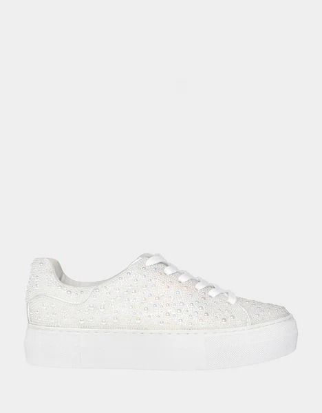 SB-SIDNY IVORY Pearl Sneaker | Women’s Pearl Sneakers – Betsey Johnson Trendy Party Sneakers With Speckled Midsole, Party Platform Low-top Sneakers, Trendy Platform Sneakers For Party, Casual Platform Sneakers For Party, Casual Embellished Sneakers For Spring, Casual White Embellished Sneakers, Glamorous Rhinestone Sneakers With Round Toe, Embellished Lace-up Sneakers, Trendy Rhinestone Sneakers For Spring