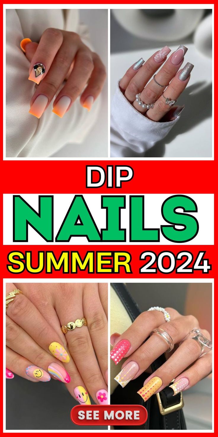 Master the art of summer dip nails with our comprehensive 2024 guide. From choosing the right shades to applying cute summer dip nails, we cover it all. Fun Dip Nails Summer, Dip Powder Nails Summer 2024, Summer Dip Nails 2024, Nail Ideas At Home, Nail Dip Ideas, Pool Party Nails, Summer Dip Nails, Dip Nail Ideas, Nail Guide